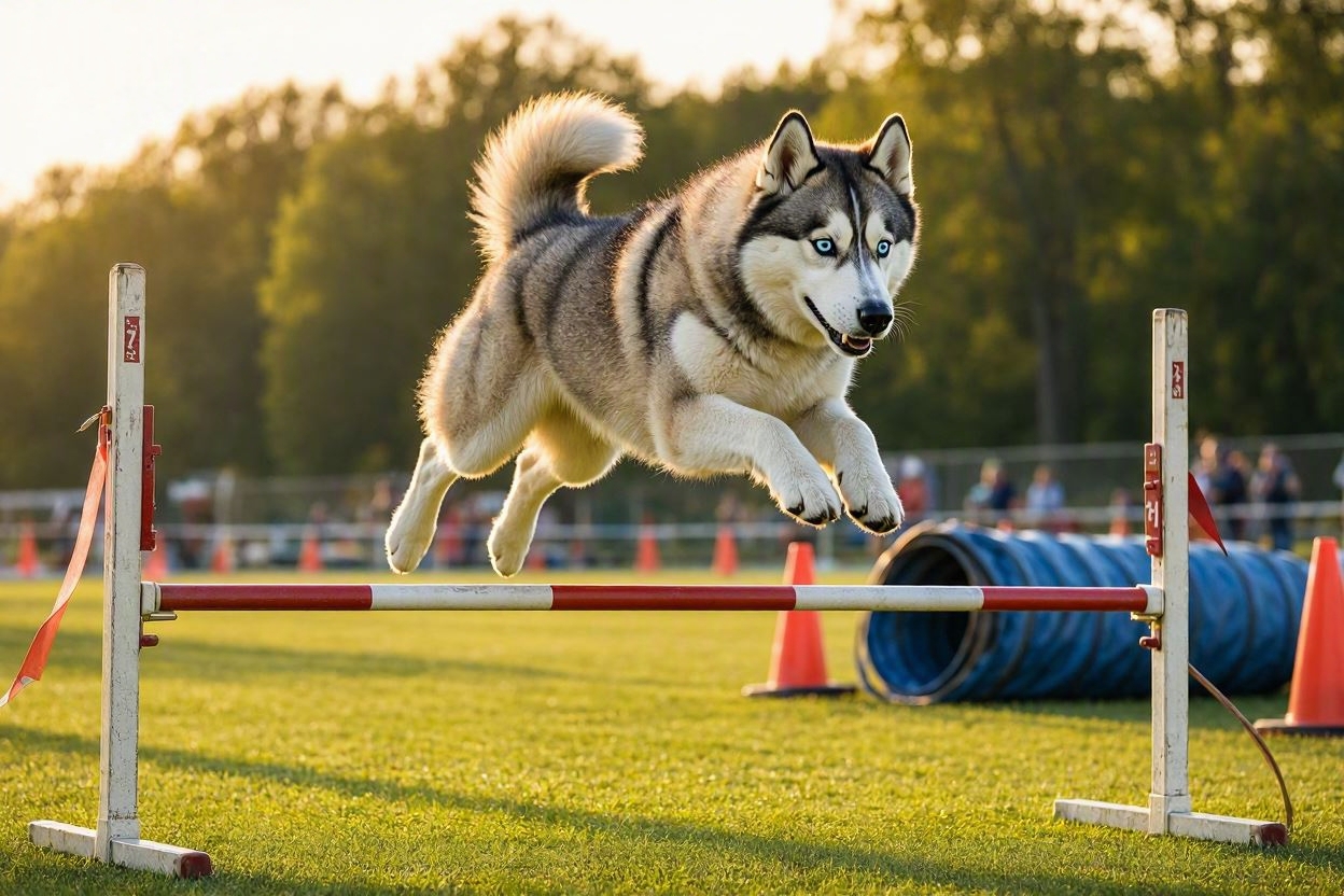chien qui saute sur une haie d'agility