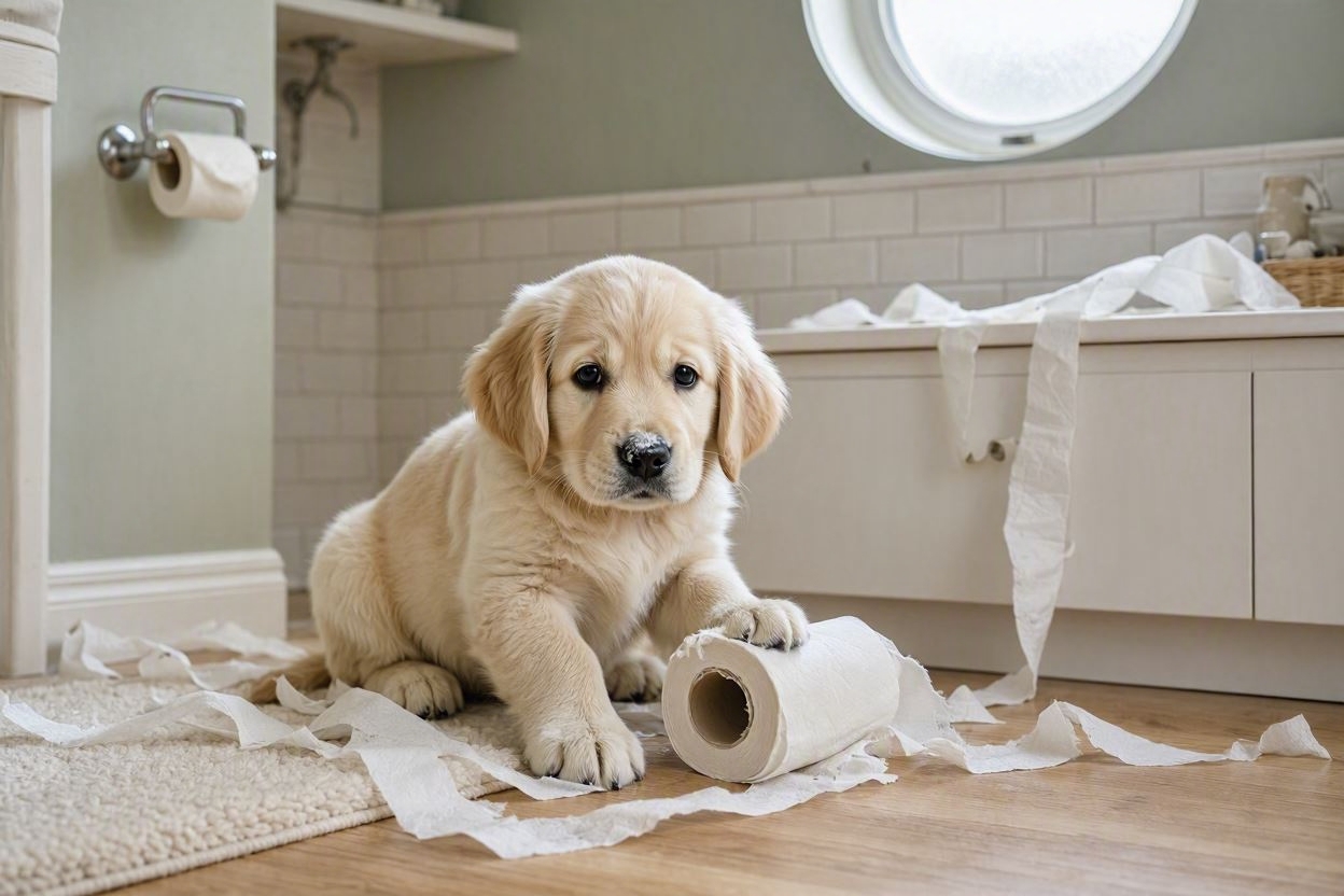 chiot qui fait des bétises